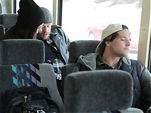 Bonnie Rottens deep throats off her man on a bus